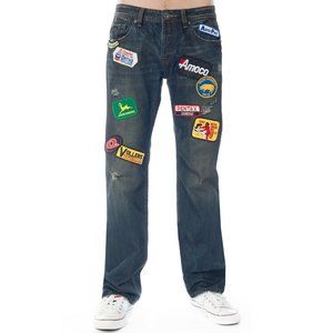 CULT OF INDIVIDUALITY Mens Jeans 30 Hagen Relaxed Color:Blue w/patches NEW